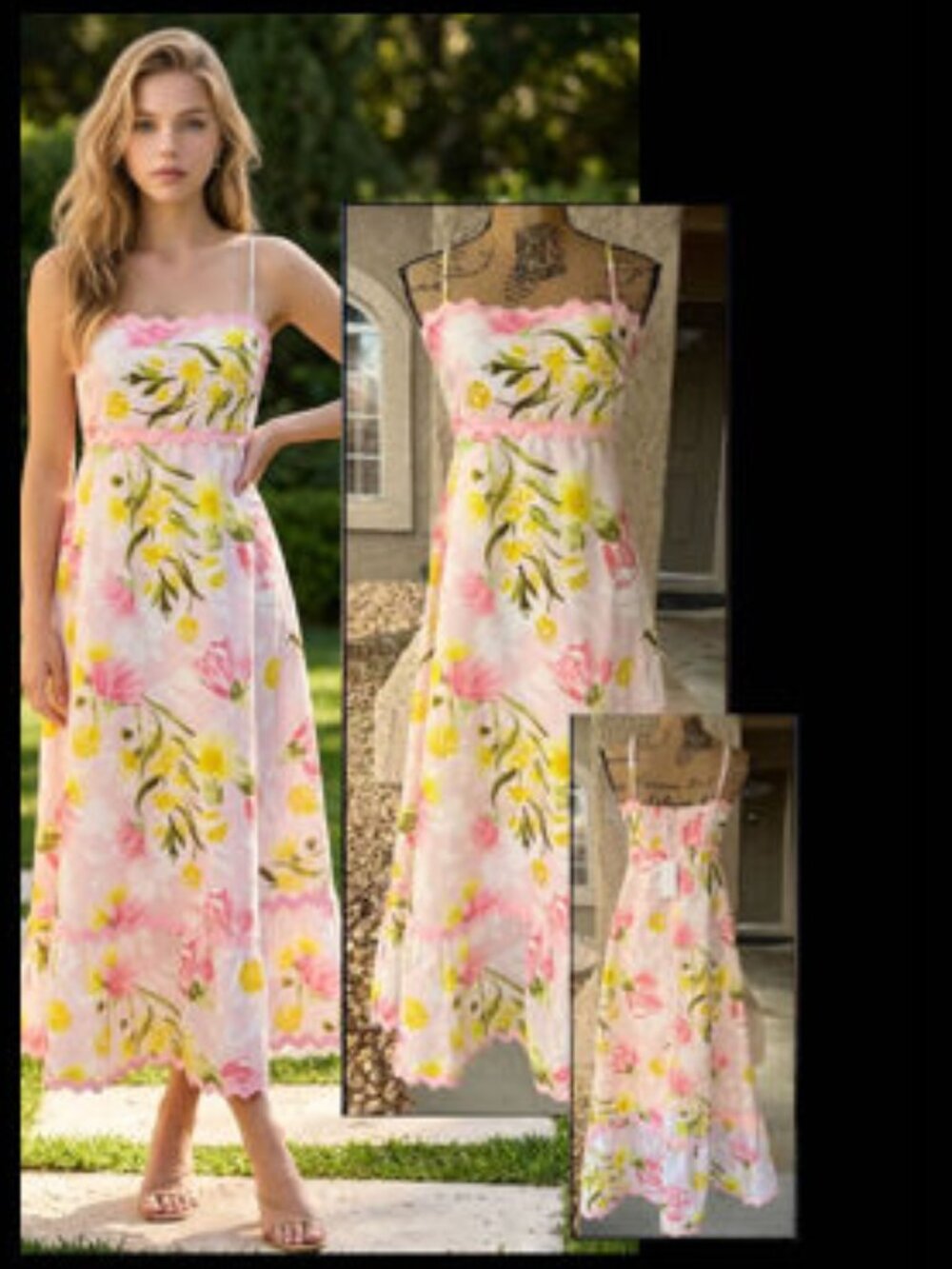 Petal & Pup Layla Floral Cotton & Linen Rickrack Trim Maxi Sundress Size XL New